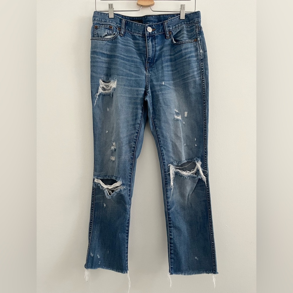 J. CREW Broken In Boyfriend Jeans Womens Sz 27 Blue Denim Distressed Grunge